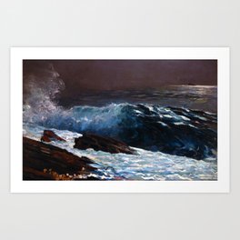 Winslow Homer's 'Sunlight on the coast' magical nautical seashore crashing swells and waves seascape masterpiece painting Art Print