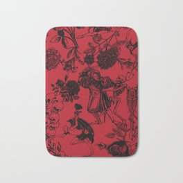 Demons N' Roses Toile in Blood Red + Black Bath Mat | Macabre, Roses, Devil, Medieval, Skeletons, Goth, Scary, Redgoth, Gothic, Graphicdesign 
