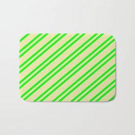 [ Thumbnail: Lime and Pale Goldenrod Colored Pattern of Stripes Bath Mat ]