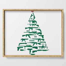 Rifle Weapon Gun Christmas Tree T-Shirt   Serving Tray