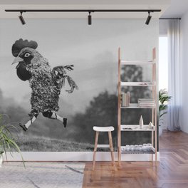 Signs Your Neighbor May Be Spending Too Much Time with his Chickens - black and white photograph Wall Mural