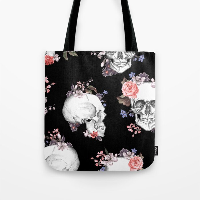 Day Of The Dead Floral Skulls Tote Bag by FolkNFunky | Society6