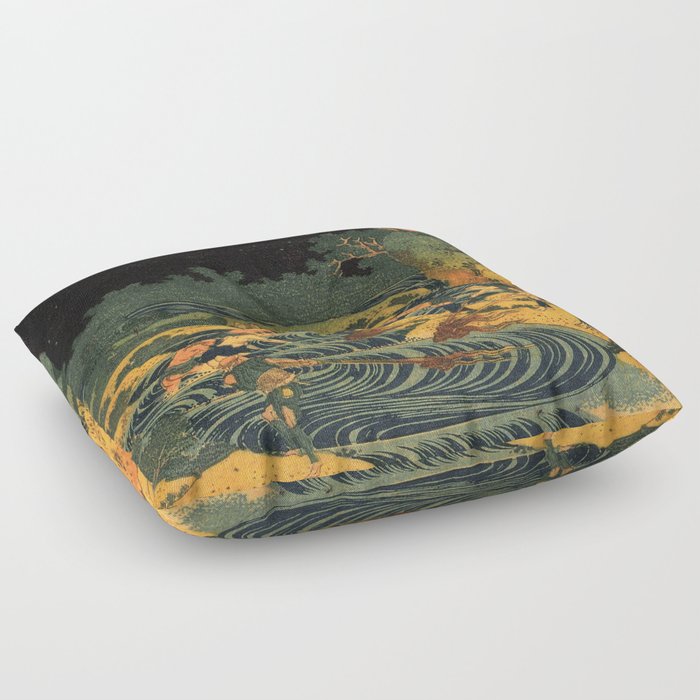 Hokusai, fishing by torchlight in Kai province Floor Pillow