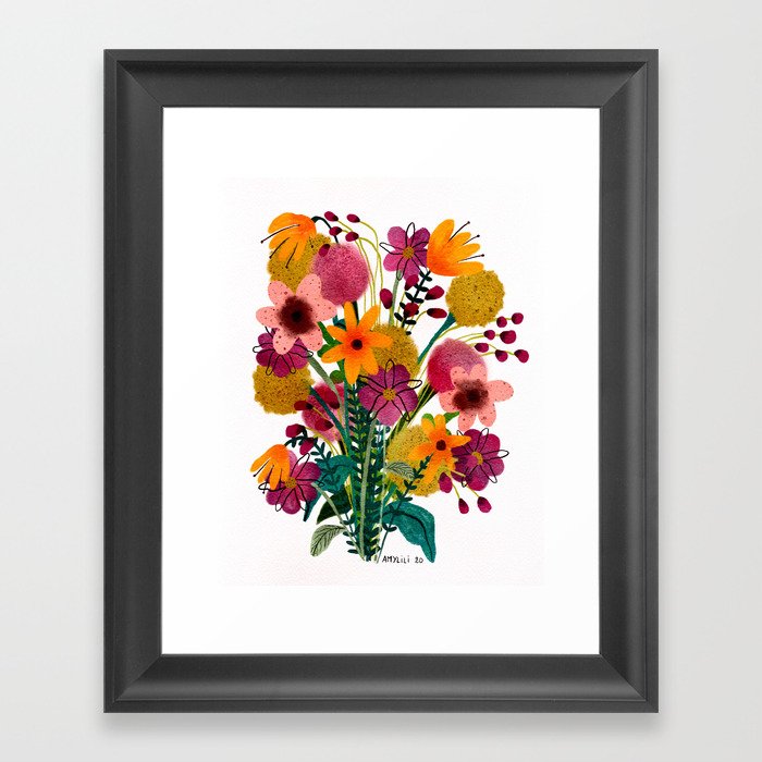 Orange and Purple Flower Bouquet Framed Art Print