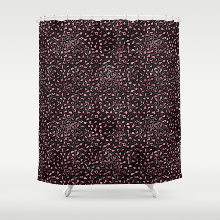 Elegant Black Pink Leopard Pattern Glam Metallic Shower Curtain