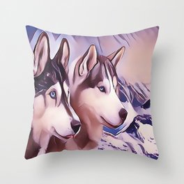A Pair of Siberian Huskys Throw Pillow