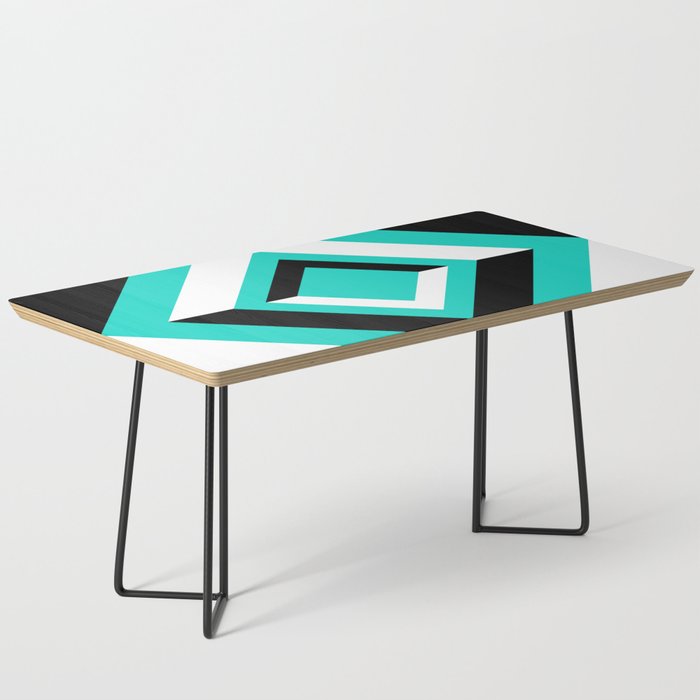 Teal Black and White Diamond Shapes Digital Illustration - Artwork Coffee Table