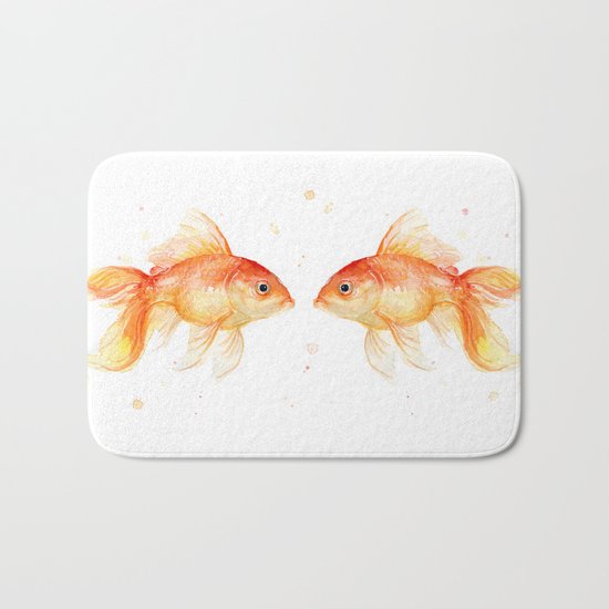 Goldfish Love Watercolor Fish Painting Bath Mat