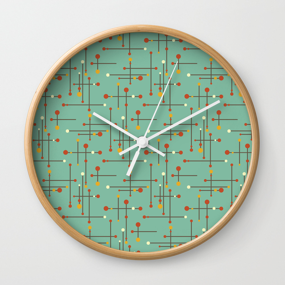 Pins And Needles Mid Century Modern Retro Green Wall Clock Pins And Needles Mid Century Modern Retro Green Wall Clock