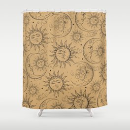 Tan Magic Celestial Sun Moon Stars Shower Curtain