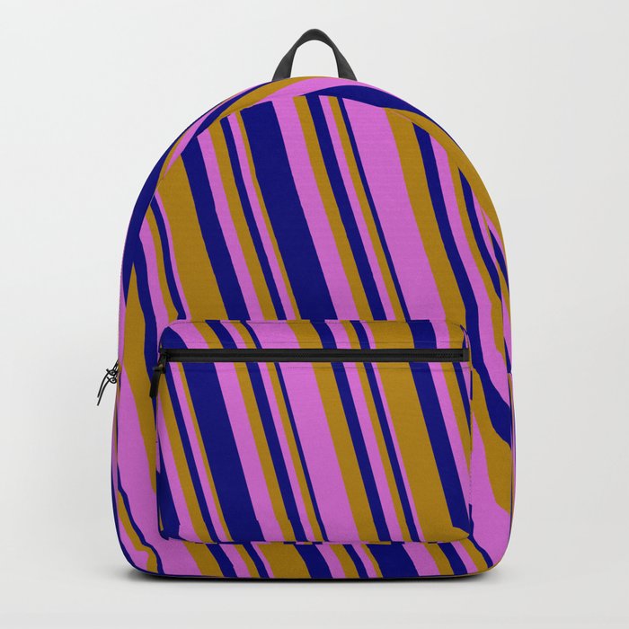 Dark Goldenrod, Orchid, and Blue Colored Striped/Lined Pattern Backpack
