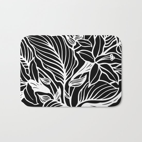 Black White Floral Bath Mat
