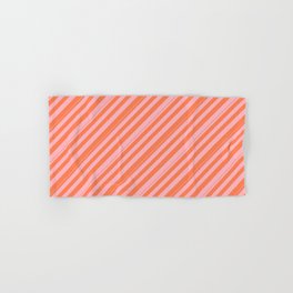 [ Thumbnail: Coral & Light Pink Colored Stripes/Lines Pattern Hand & Bath Towel ]