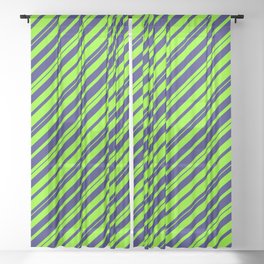 [ Thumbnail: Chartreuse & Midnight Blue Colored Striped/Lined Pattern Sheer Curtain ]