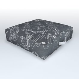 Black Chalkboard With White Children Toys Seamless Pattern Outdoor Floor Cushion