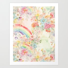 Mid-Century Rainbow Roses: Classic Cottage Floral Artistry Art Print