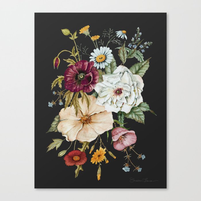 Colorful Wildflower Bouquet on Charcoal Black Canvas Print