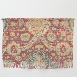 Peonies Kashan I // 16th Century Distressed Colorful Red Tan Light Blue Ornate Accent Rug Pattern Wall Hanging