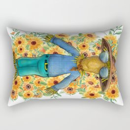 Scarecrow with yellow flowers around it. Rectangular Pillow