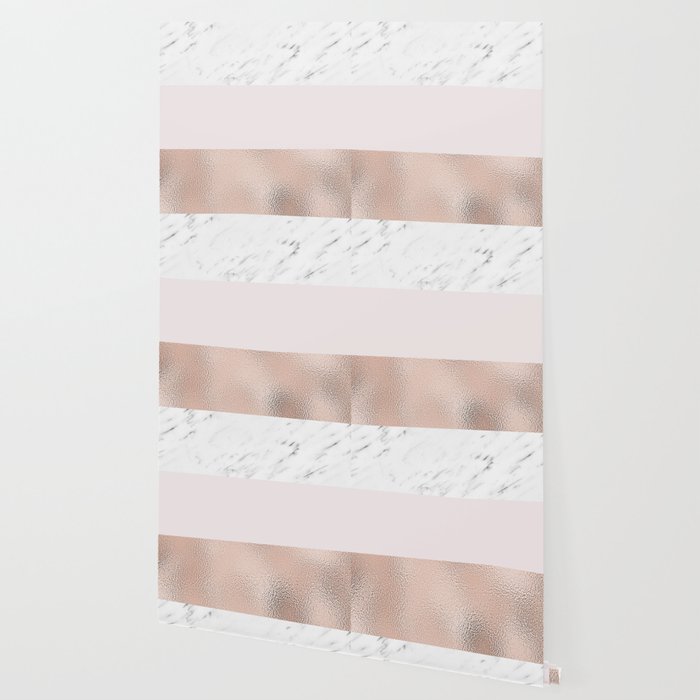 Pastel Striping Rose Gold Marble Wallpaper By Marbleco Society6