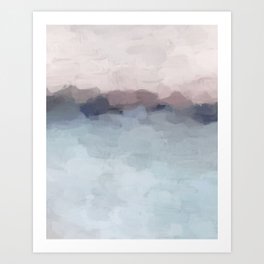 Blushing Seas - Pink Mauve Purple Navy Light Blue Abstract Painting Modern Ocean Waves Horizon Art Print