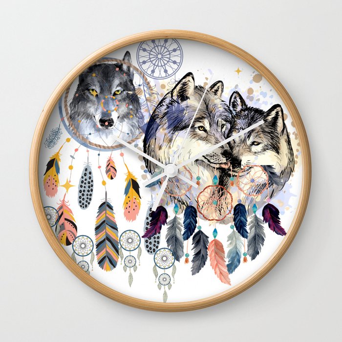Wolves DreamCatchers Wall Clock