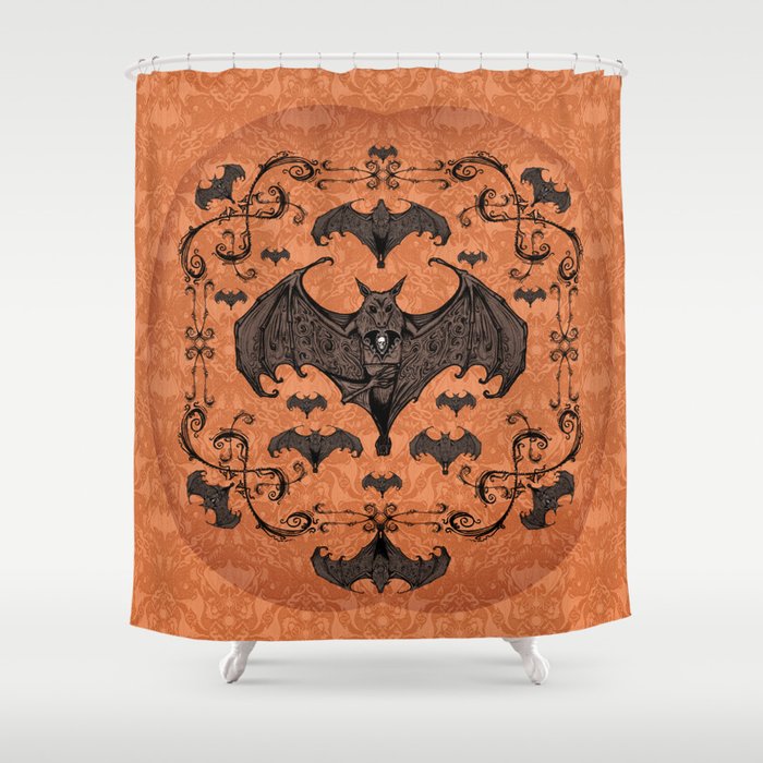 Bats and Filigree - Halloween Shower Curtain