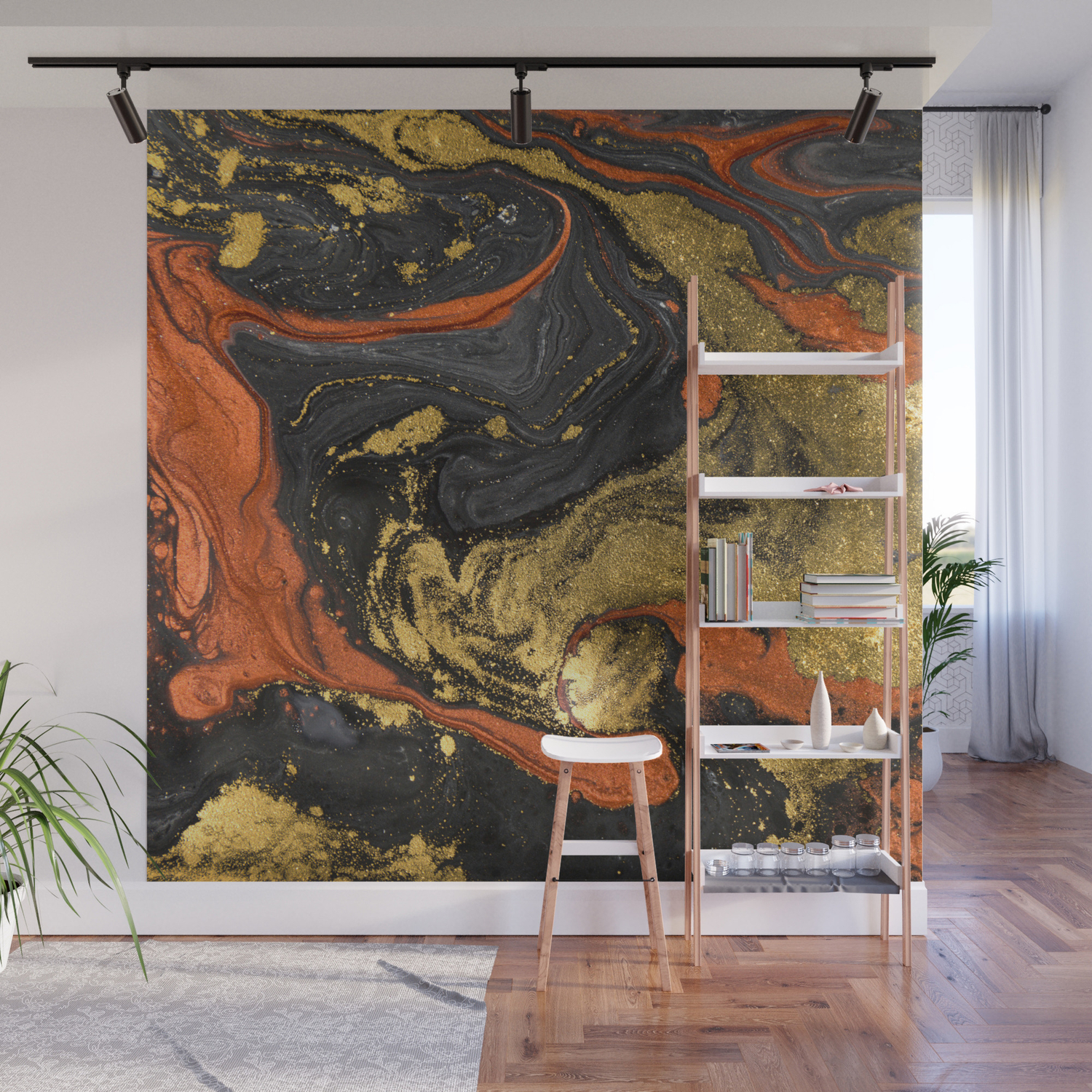Abstract Pour Painting Liquid Marble Black Orange Painting Gold Accent Wall Mural By Enshape Society6 Find ideas and inspiration for brown accent wall to add to your own home.