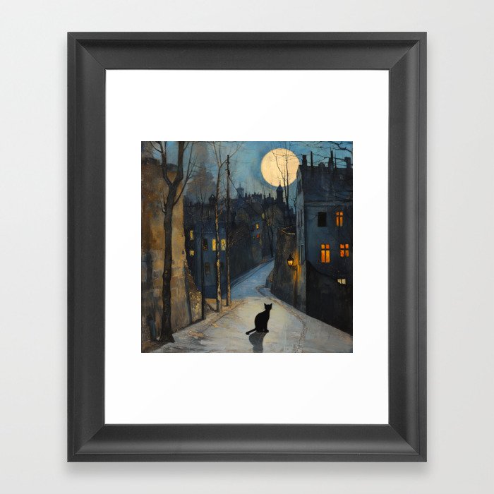 Moonlit Cat Framed Art Print