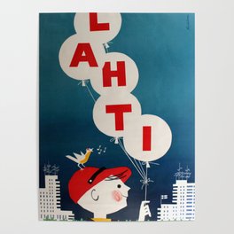 altes Plakat Contemporary Finland Lahti Midcentury Poster