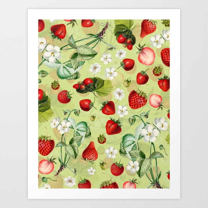 Vintage Strawberry Dance  Art Print