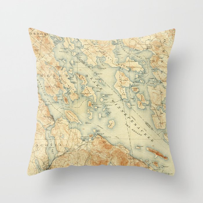 Vintage Map of Lake Winnipesaukee (1907) Throw Pillow