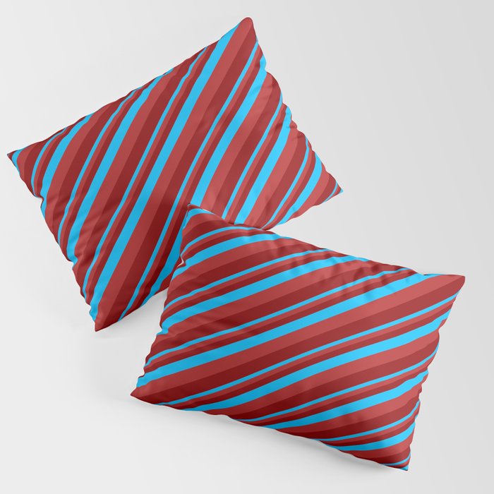 Deep Sky Blue, Red & Dark Red Colored Lines Pattern Pillow Sham