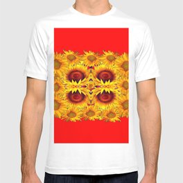 MODERN RED ART &  YELLOW  SUNFLOWERS DESIGN T Shirt