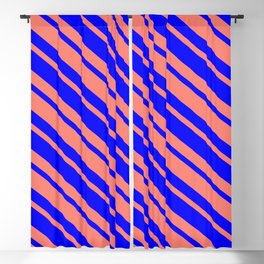 [ Thumbnail: Blue & Salmon Colored Lined Pattern Blackout Curtain ]