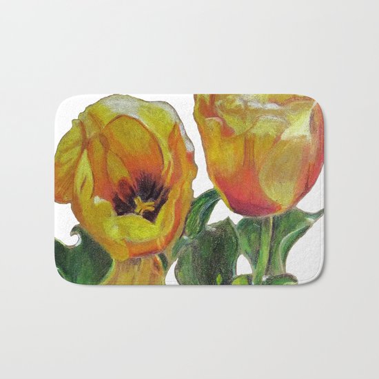Bright Yellow Tulips Flower Drawing Bath Mat
