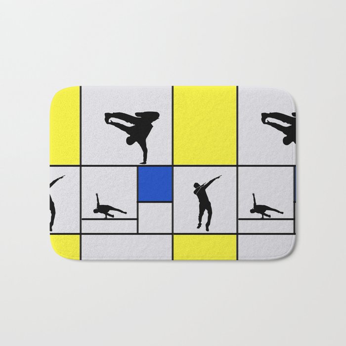 Street dancing like Piet Mondrian - Yellow, and Blue on the grey background Bath Mat