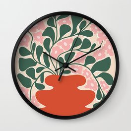 Magic flower pot 1 Wall Clock | Flower, Spring, Floral, Flowerpot, Summer, Graphite, Pink Green, Abstract, Colorful, Vintage 
