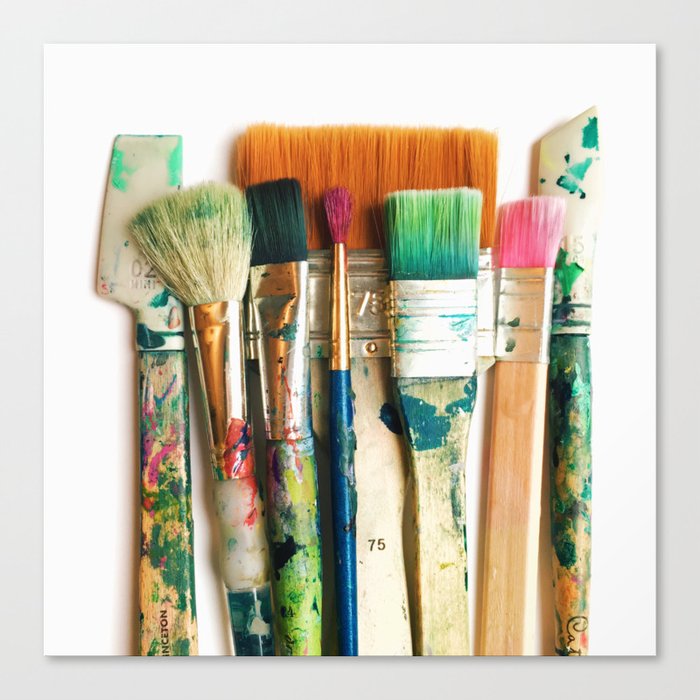 pretty paintbrushes on a white background table Canvas Print by Sticks +  Ink