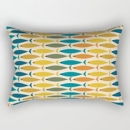 Mid-Century Modern Fish Stripes in Moroccan Teal, Green, Orange, Mustard, and Cream Rectangular Pillow