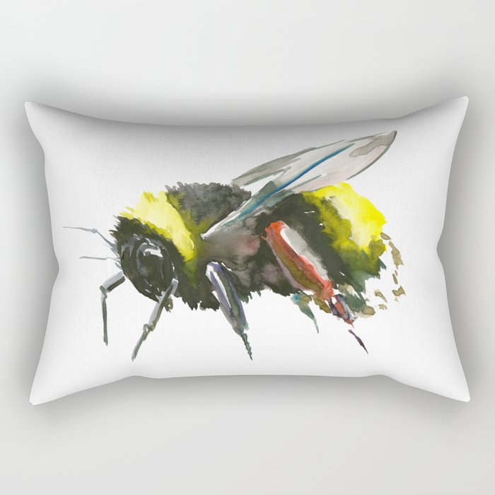Bumblebee, minimalist bee honey making art, design black yellow Rectangular Pillow