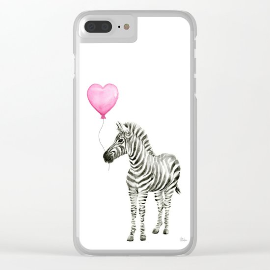 Zebra with Balloon Animal Watercolor Whimsical Animals Clear iPhone Case