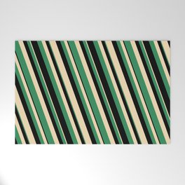 [ Thumbnail: Tan, Sea Green & Black Colored Striped Pattern Welcome Mat ]