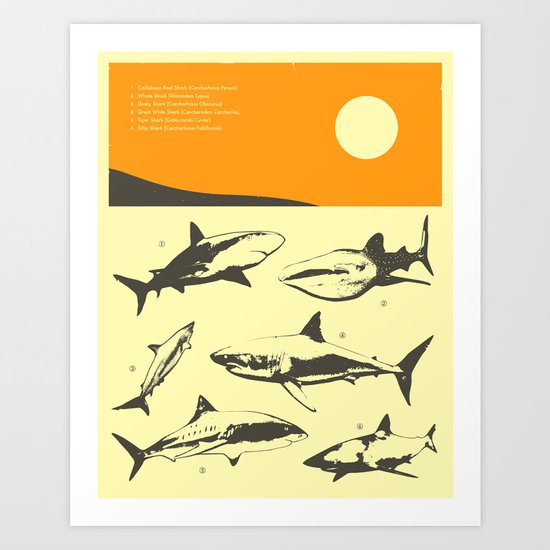 TROPICAL SUNSET (with sharks) Art Print