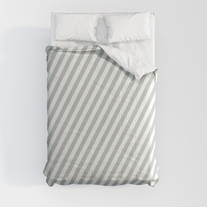 Grey & Mint Cream Colored Stripes/Lines Pattern Comforter