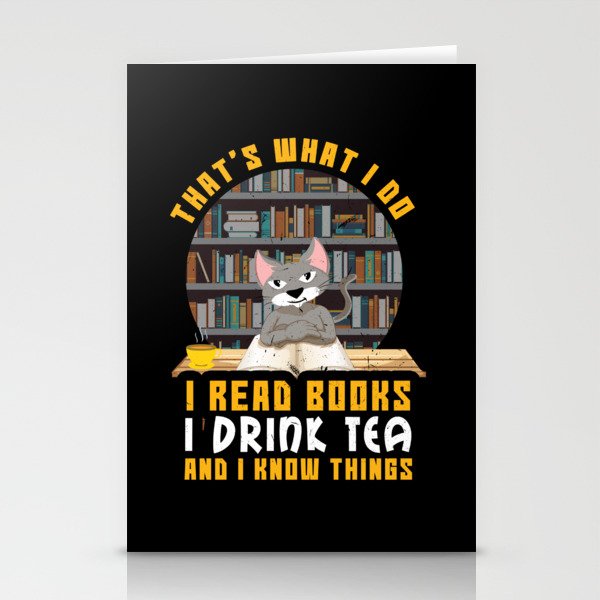 Cat Read Books Drink Tea Book Reading Bookworm Stationery Cards