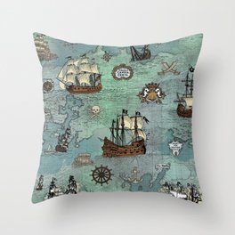Pirate Ships Nautical Map Throw Pillow