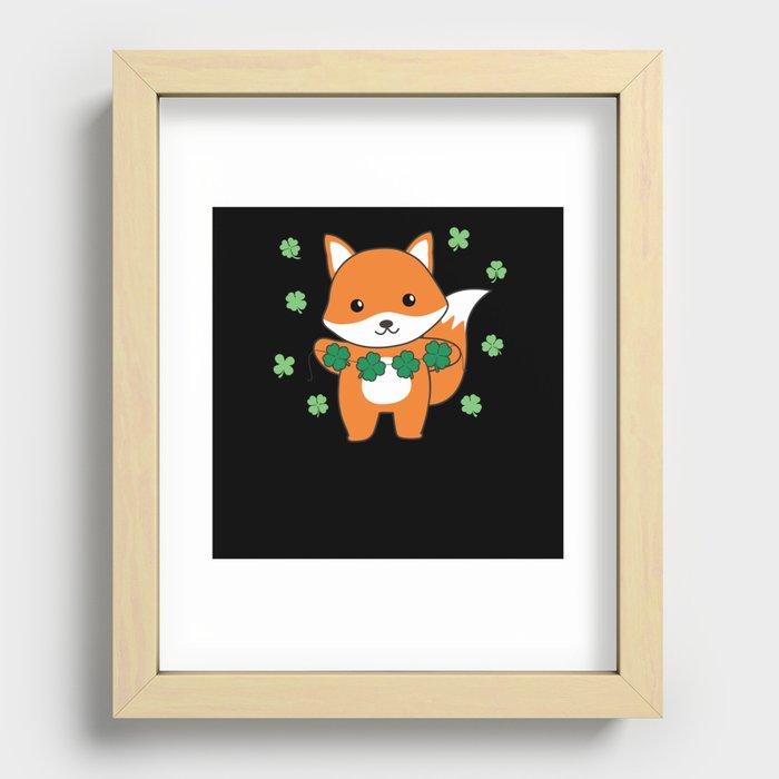 Fox With Shamrocks Cute Animals For Luck Recessed Framed Print