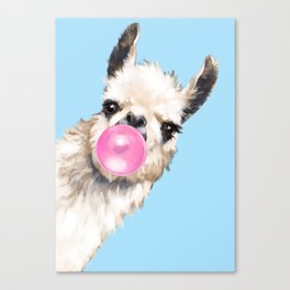 Bubble Gum Sneaky Llama in Blue Canvas Print