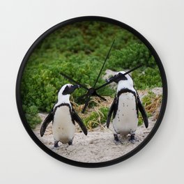 South Africa Photography - Two Small Penguins At The Beach Wall Clock